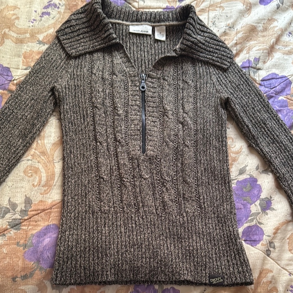 DKNY Taupe Cable Knit Turtleneck Sweater - Picture 5 of 7